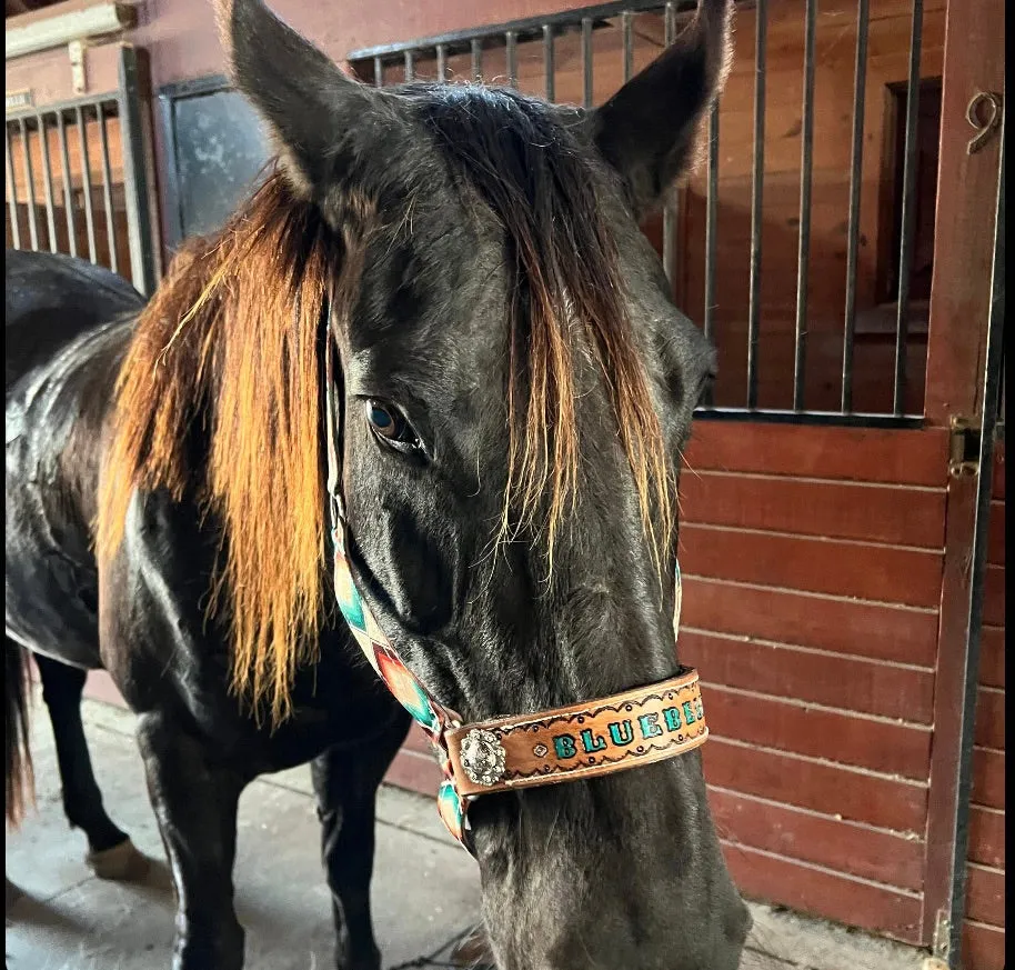 PERSONALIZED aztec print nylon horse halter