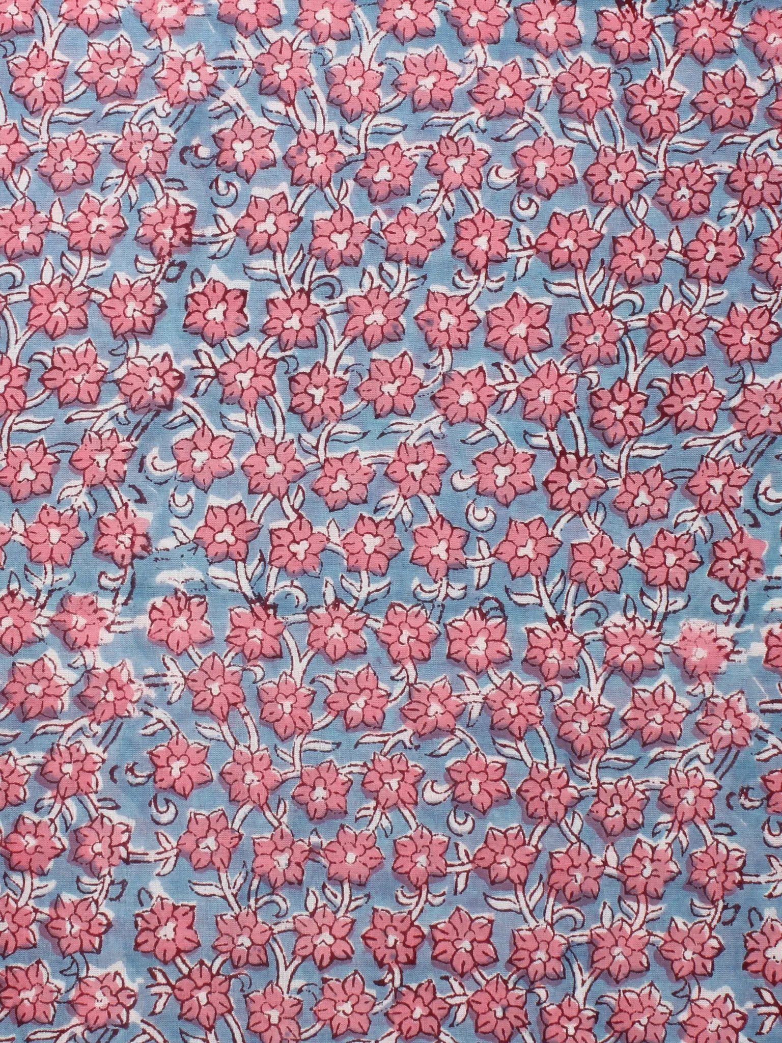 Pink Blue Hand Block Printed Cotton Fabric Per Meter - F001F2222