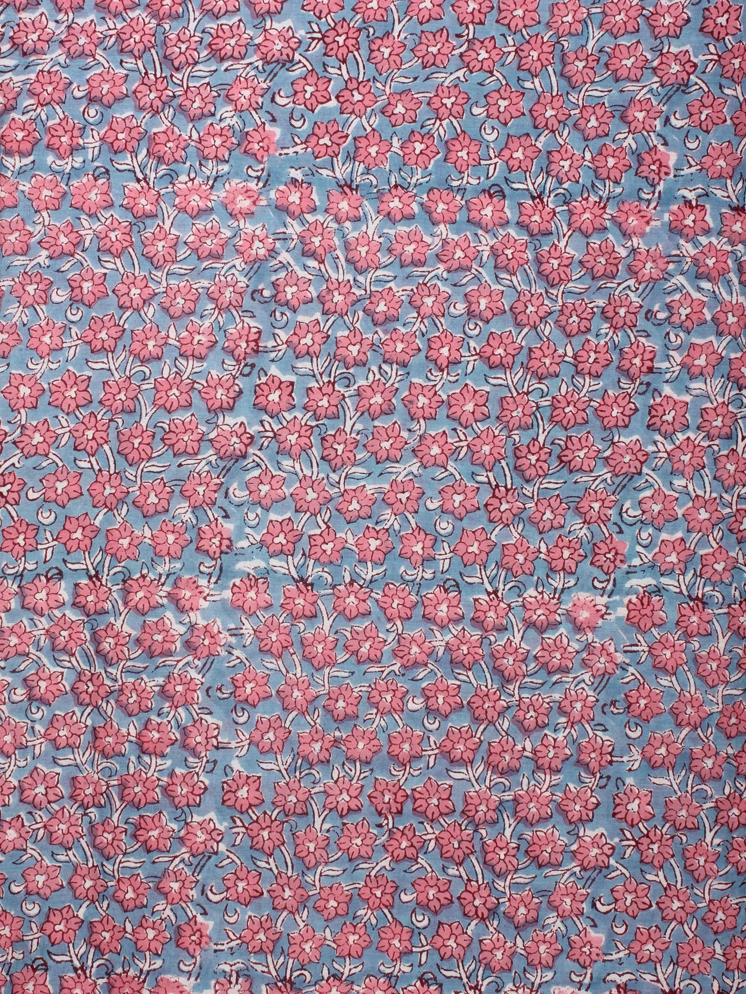 Pink Blue Hand Block Printed Cotton Fabric Per Meter - F001F2222