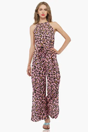 Pink Jaguar Jumpsuit-Pink Animal Print Jumpsuit For Women