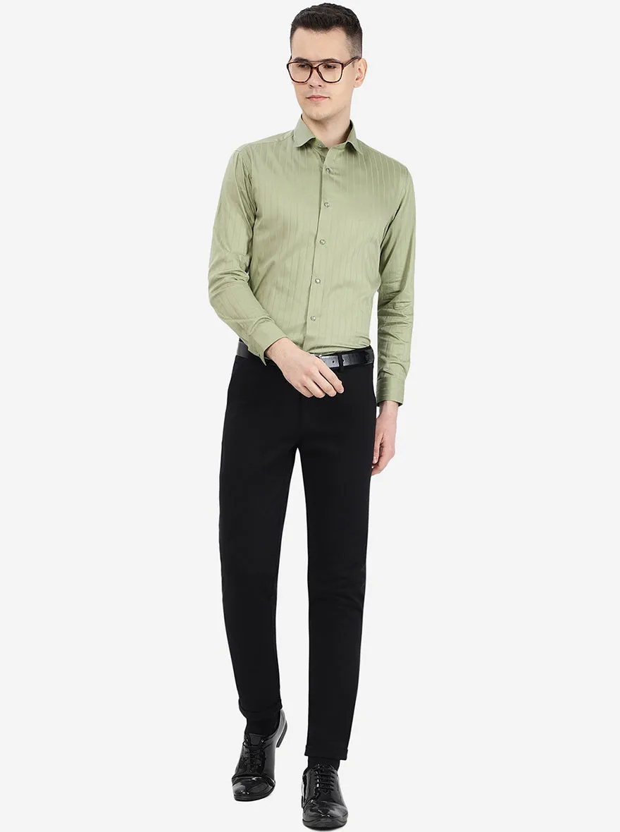 Pista Green Striped Slim Fit Party Wear Shirt | Greenfibre