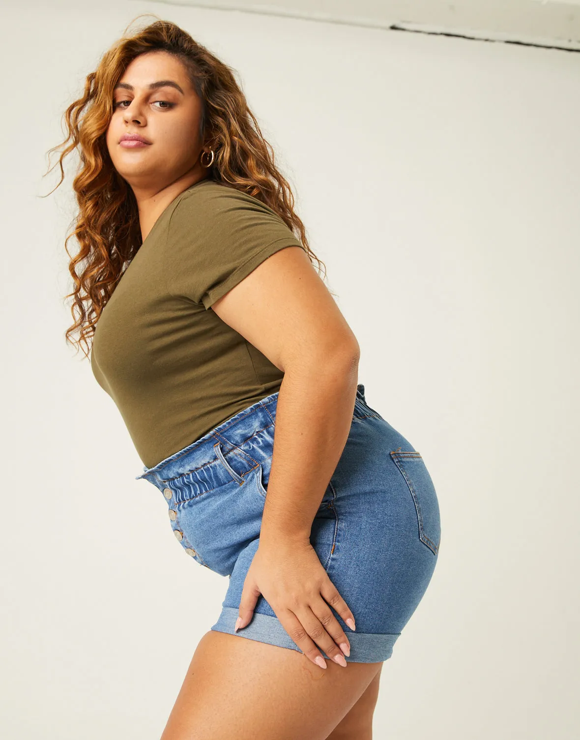 Plus Size Elastic Waist Denim Shorts