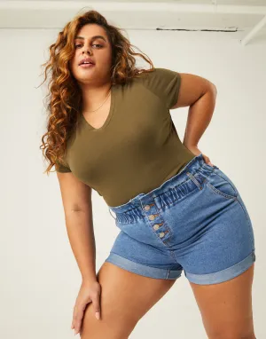 Plus Size Elastic Waist Denim Shorts