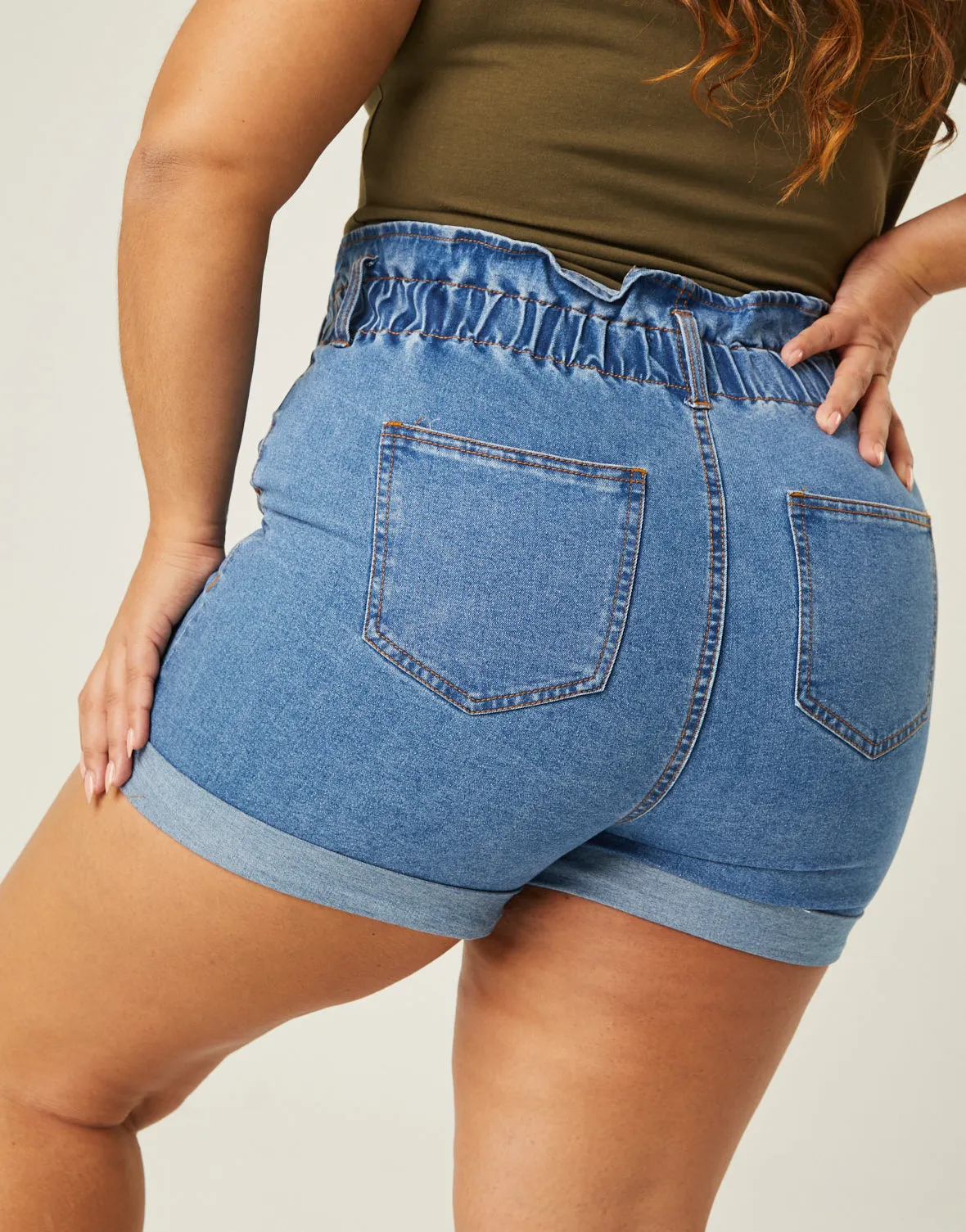 Plus Size Elastic Waist Denim Shorts