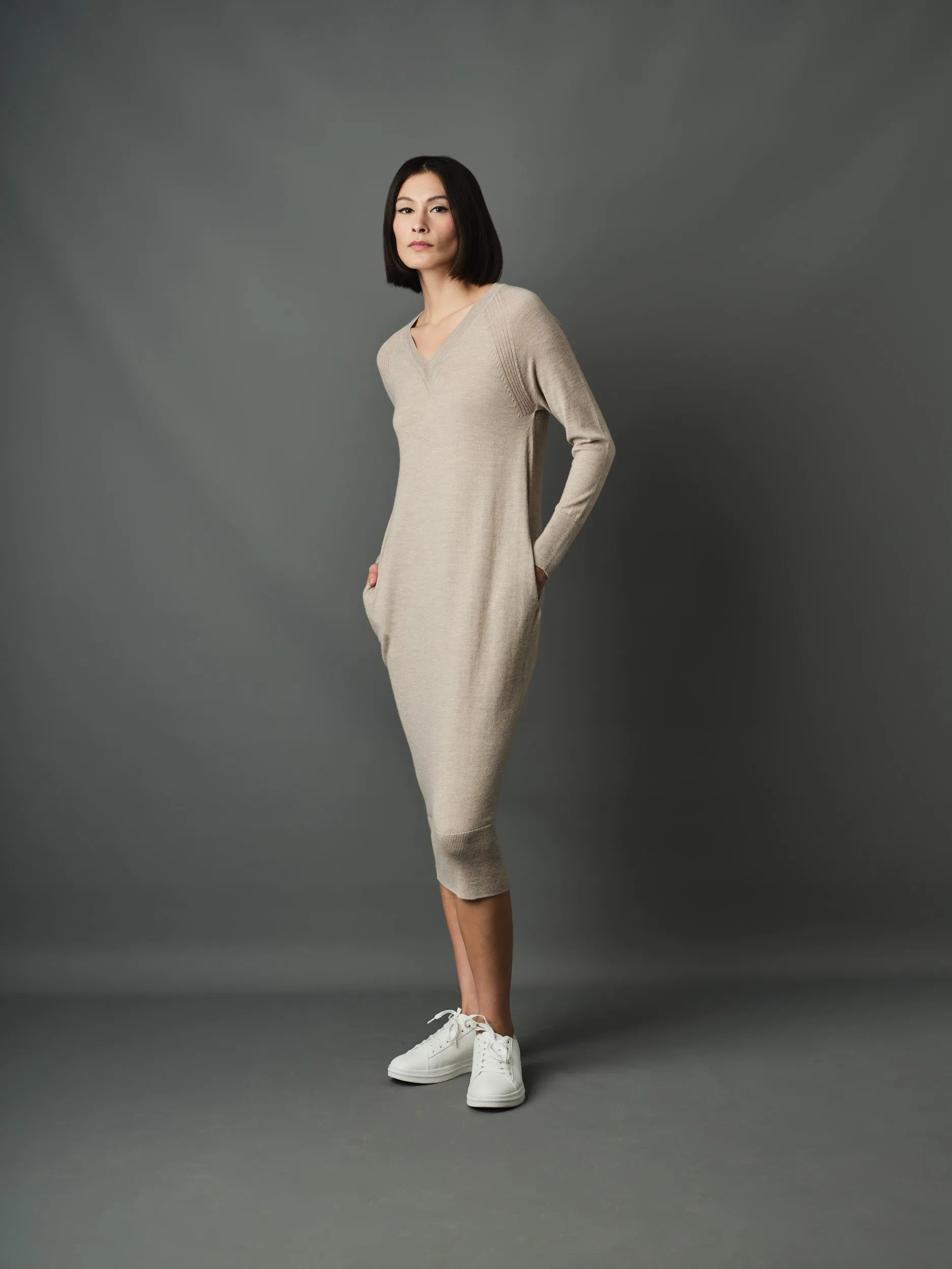 Ponti V-Neck Relax Fit Dress with Pockets