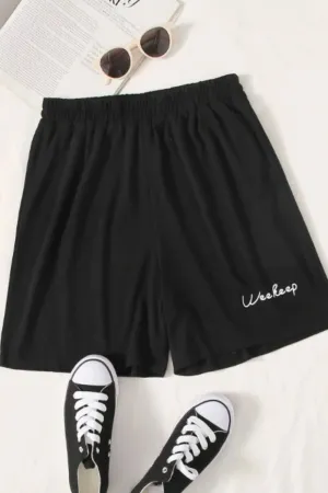 Printed Elastic Shorts Black