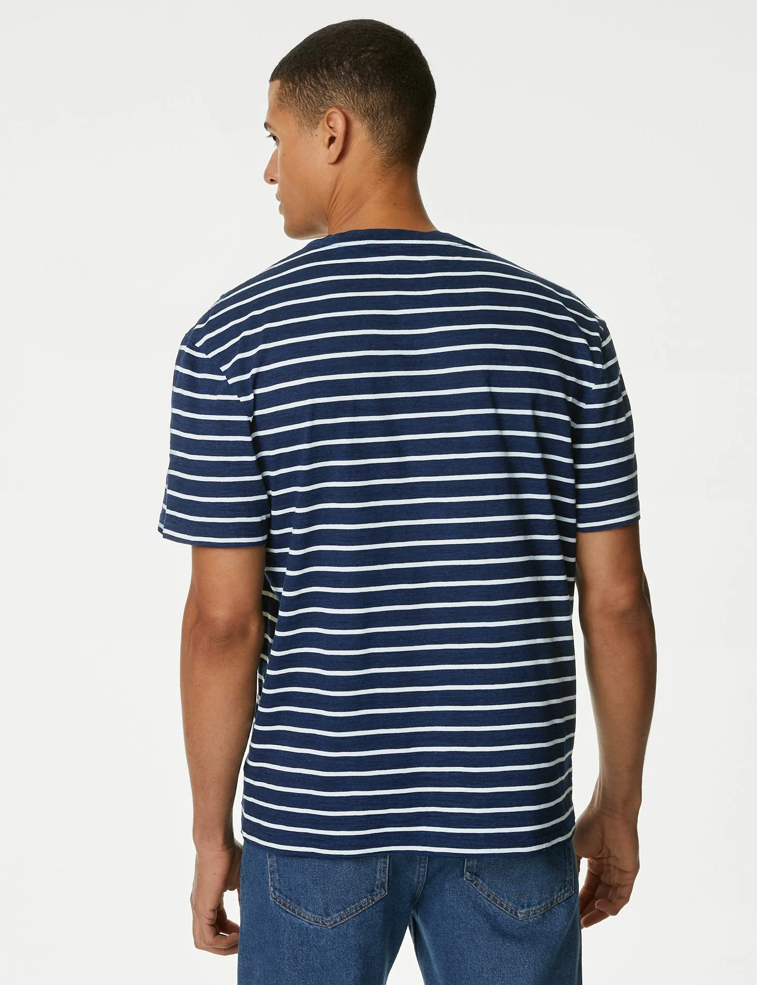 Pure Cotton Emroidered M&S Logo Striped T-Shirt