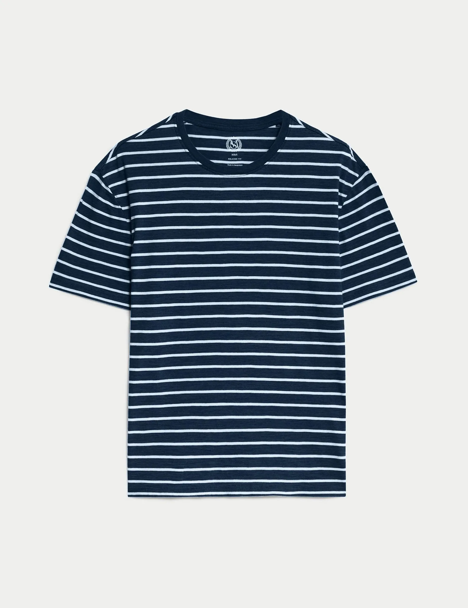 Pure Cotton Emroidered M&S Logo Striped T-Shirt