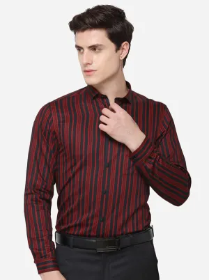 Red & Black Striped Regular Fit Formal Shirt | Greenfibre