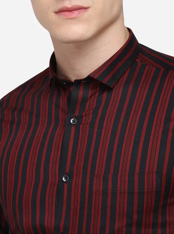 Red & Black Striped Regular Fit Formal Shirt | Greenfibre