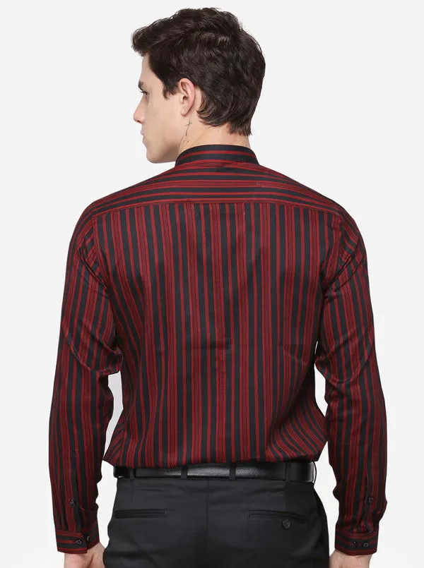 Red & Black Striped Regular Fit Formal Shirt | Greenfibre