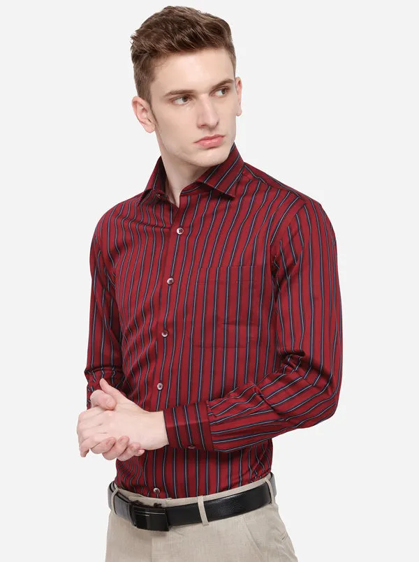 Red & Blue Striped Slim Fit Formal Shirt | Metal