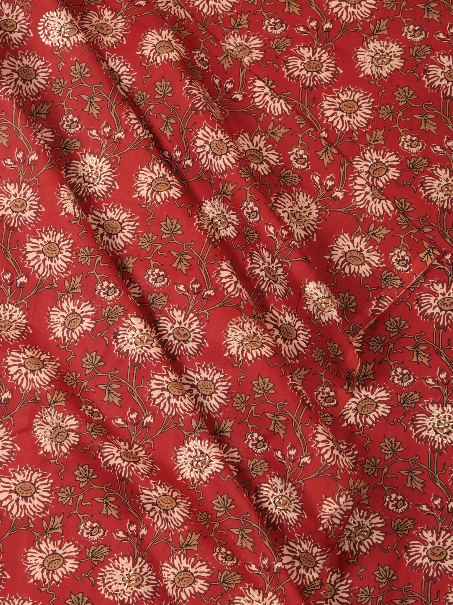 Red Beige Mustard Block Printed Cotton Fabric Per Meter - F001F2386