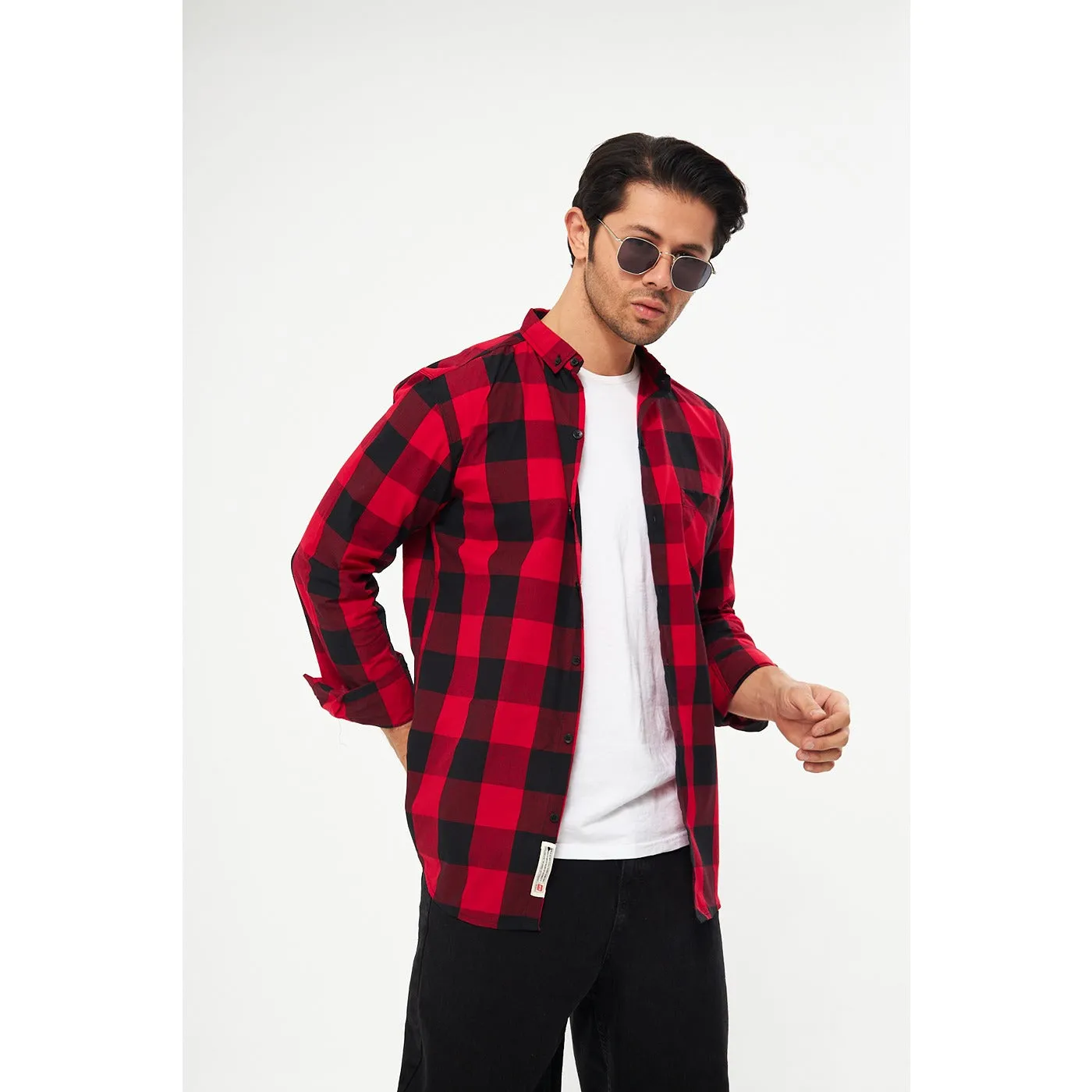 Red Broad Check Casual Shirt