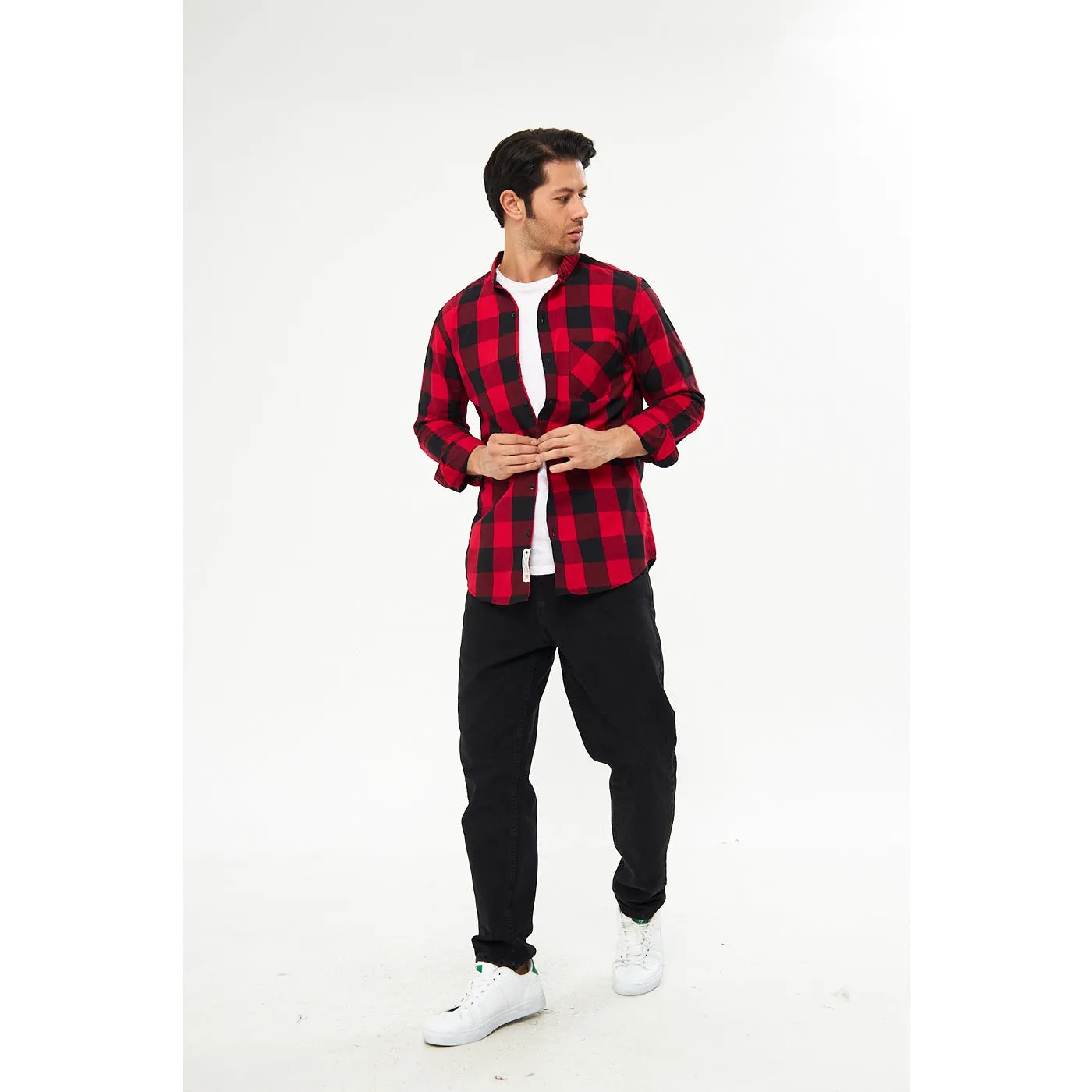 Red Broad Check Casual Shirt