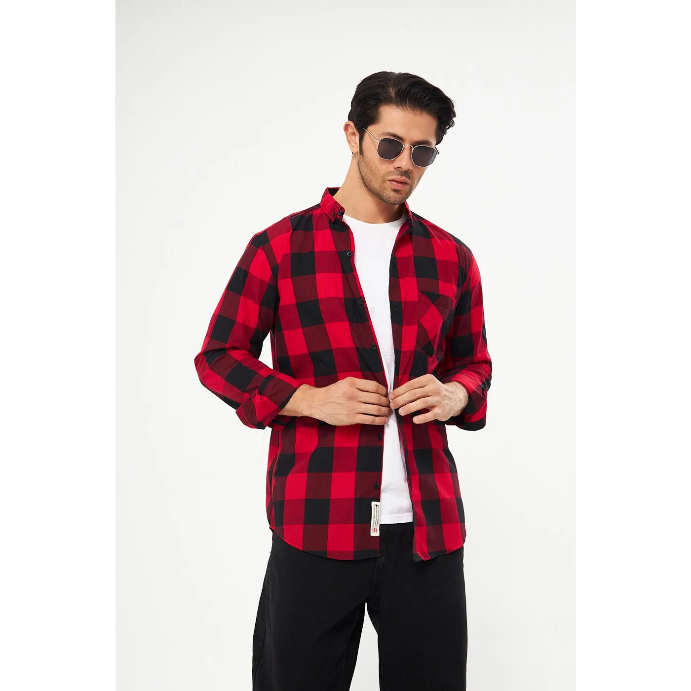 Red Broad Check Casual Shirt