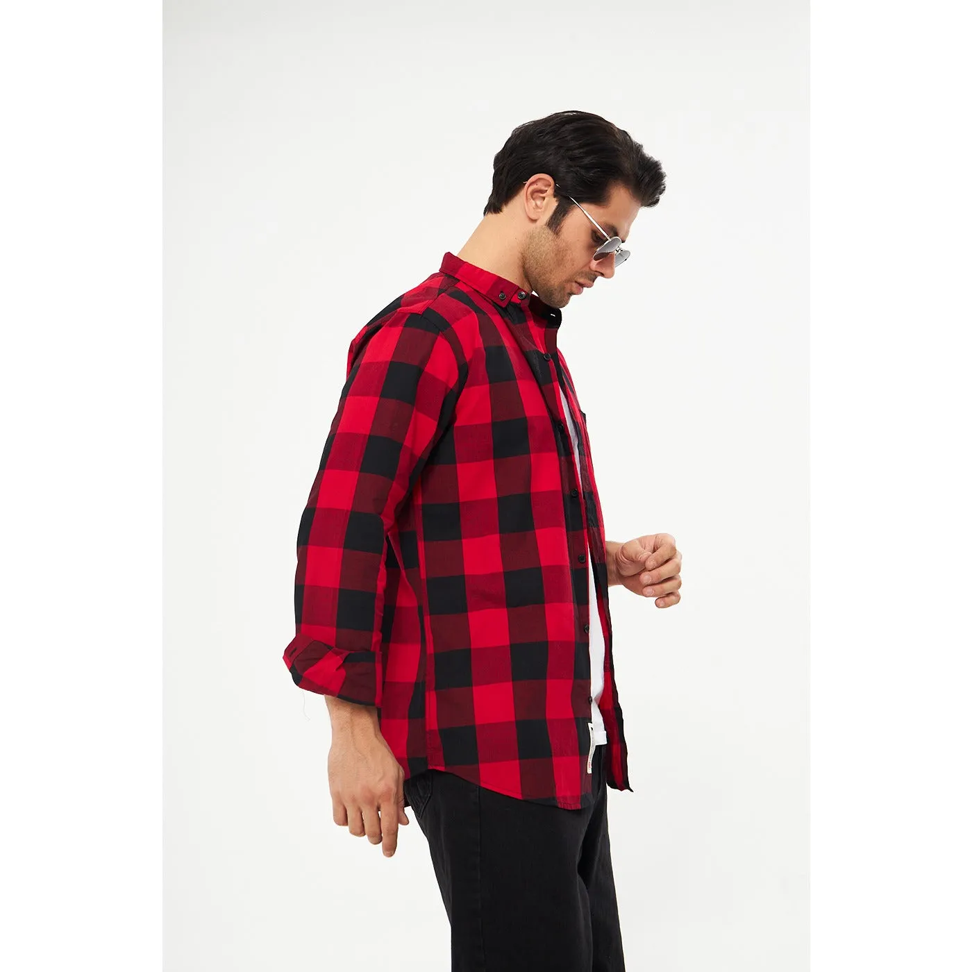 Red Broad Check Casual Shirt