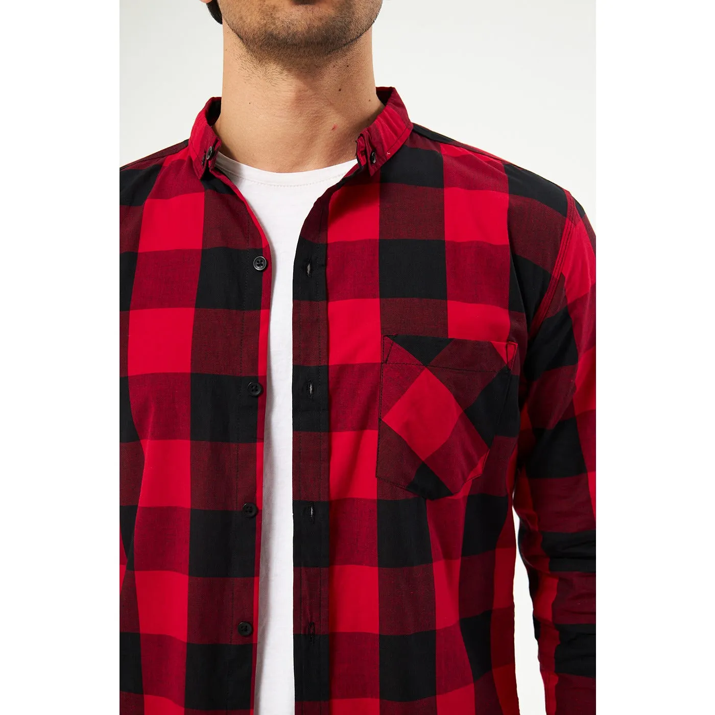 Red Broad Check Casual Shirt