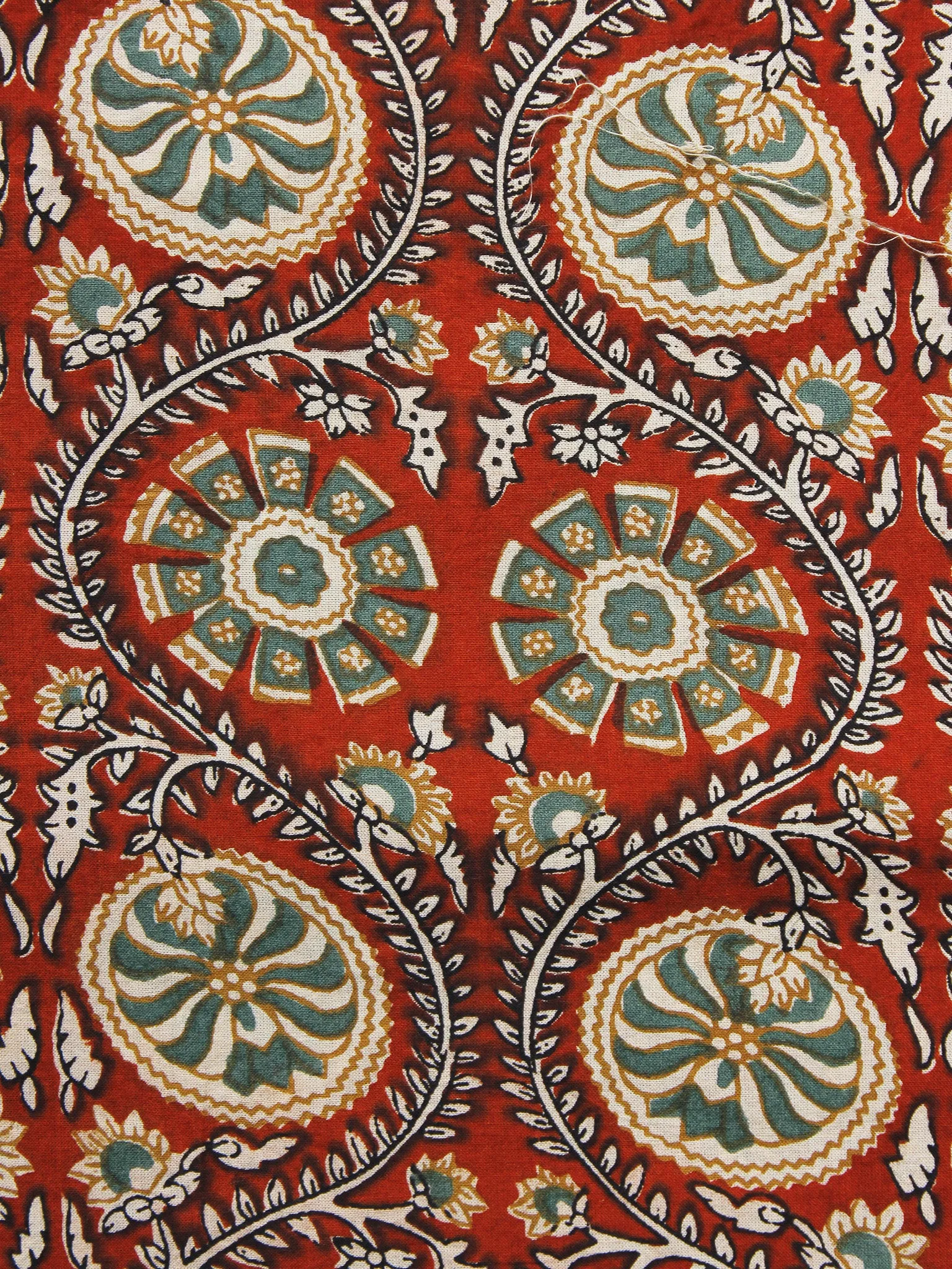 Red Teal Green Black Ivory Hand Block Printed Cotton Fabric Per Meter - F001F1005