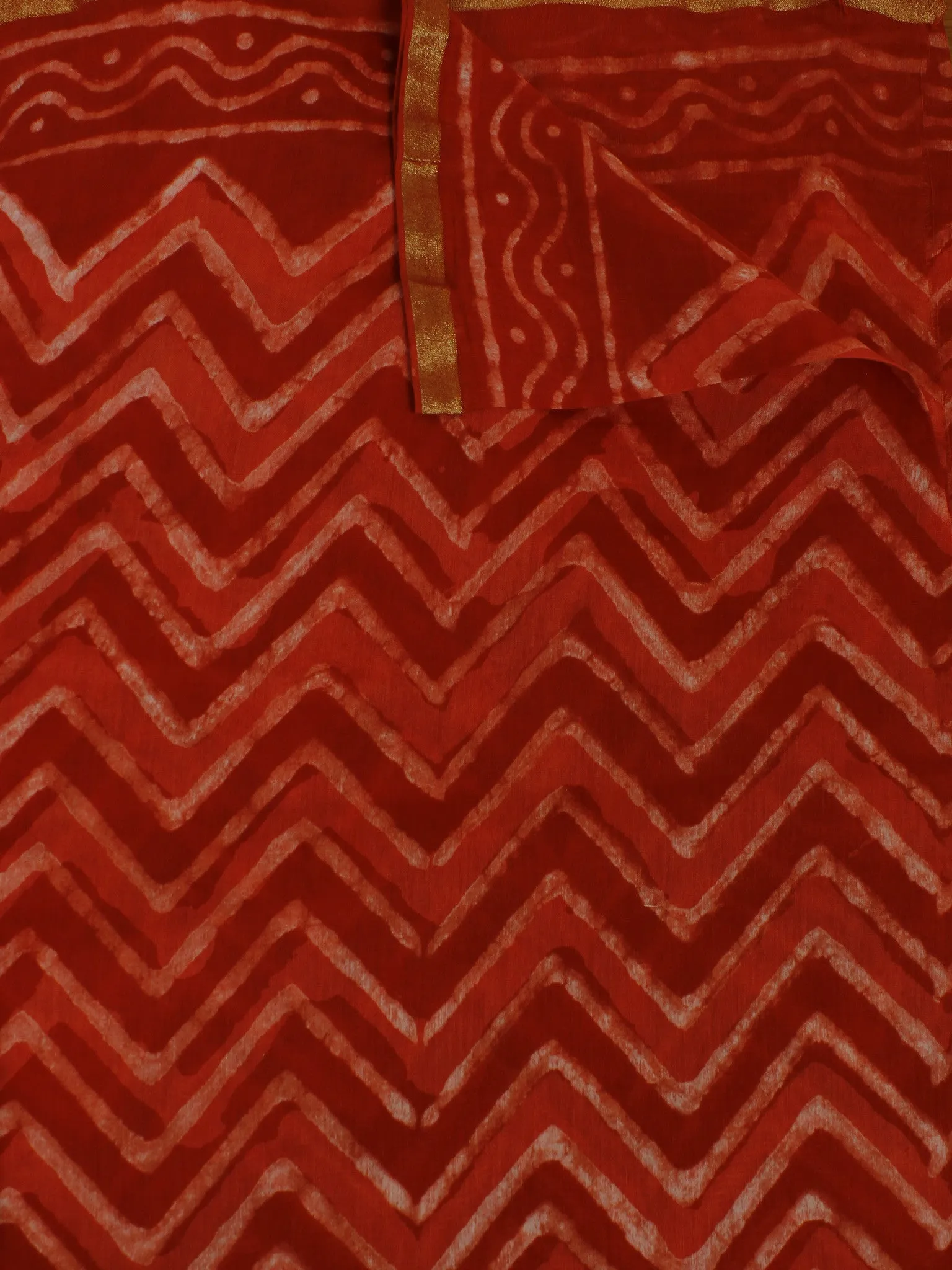 Red White Hand Block Printed Chanderi Silk Fabric Per Meter - F0916200