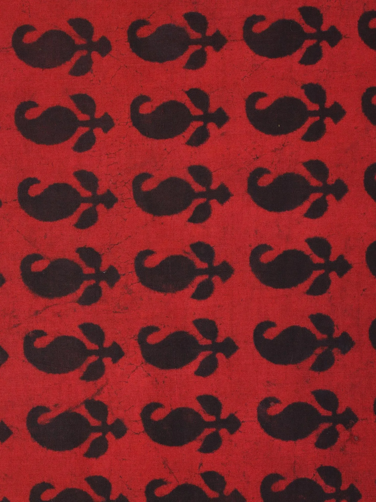 Red with Beige Color Natural Dyed Hand Block Printed Cotton Fabric Per Meter - F0916220