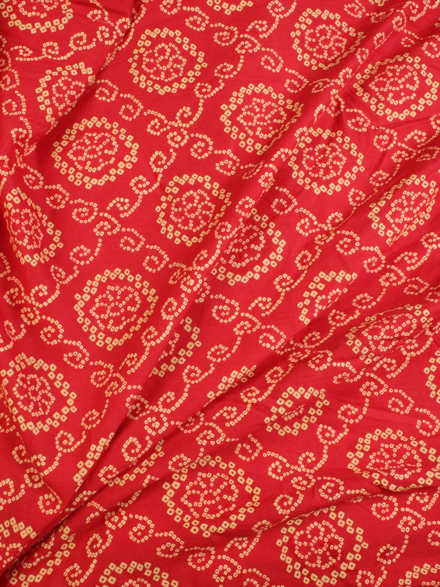 Red Yellow Bandhini Hand Block Printed Cotton Fabric Per Meter - F001F2053