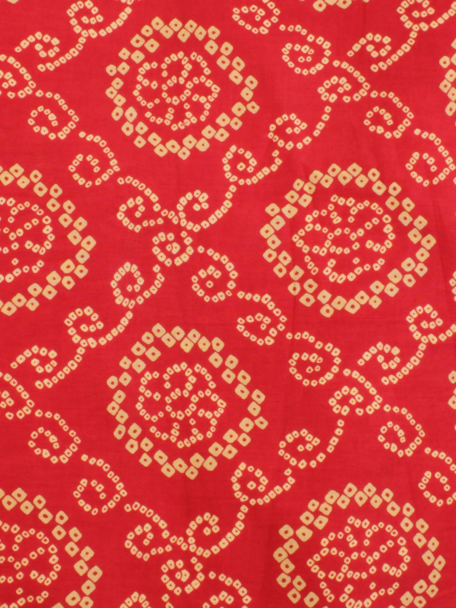 Red Yellow Bandhini Hand Block Printed Cotton Fabric Per Meter - F001F2053