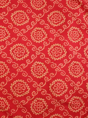 Red Yellow Bandhini Hand Block Printed Cotton Fabric Per Meter - F001F2053