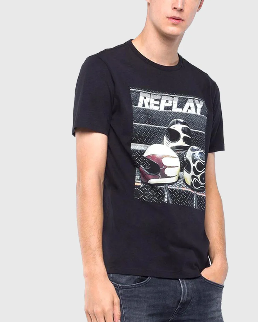 REPLAY M37302660 HELMET BLACK CREW T-SHIRT