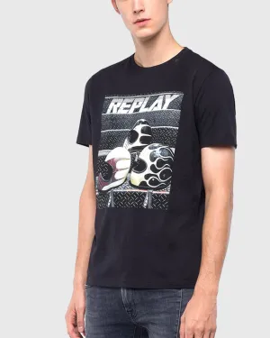 REPLAY M37302660 HELMET BLACK CREW T-SHIRT