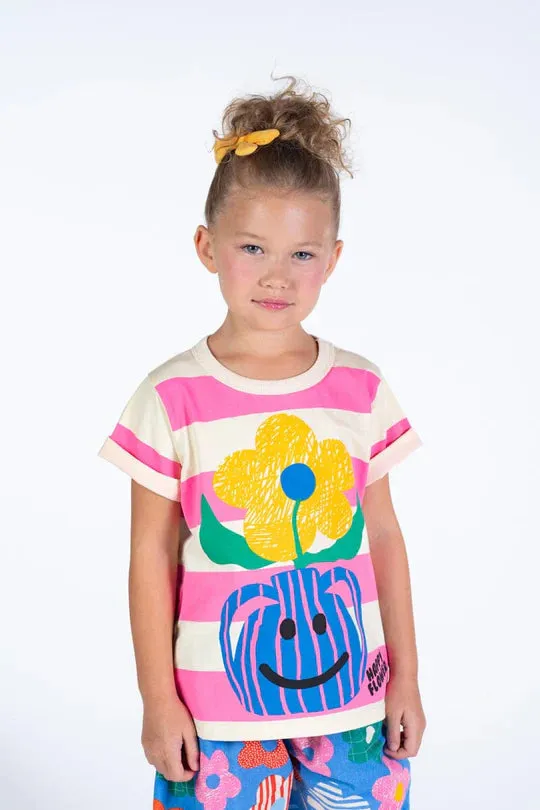 Rock Your Baby - Happy Flower T-Shirt - Pink/Cream Stripe