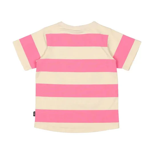 Rock Your Baby - Happy Flower T-Shirt - Pink/Cream Stripe