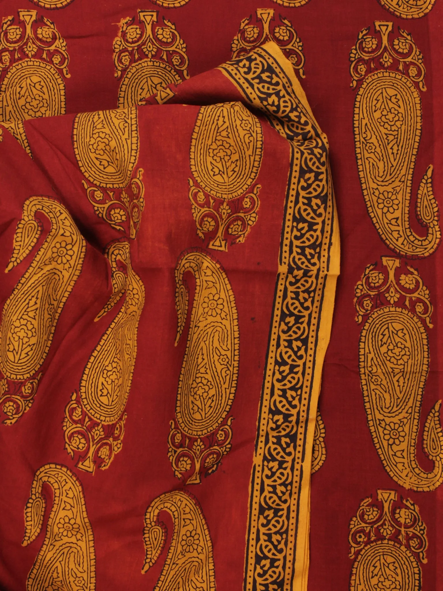 Rust Mustard Bagh Printed Cotton Fabric Per Meter - F005F2093