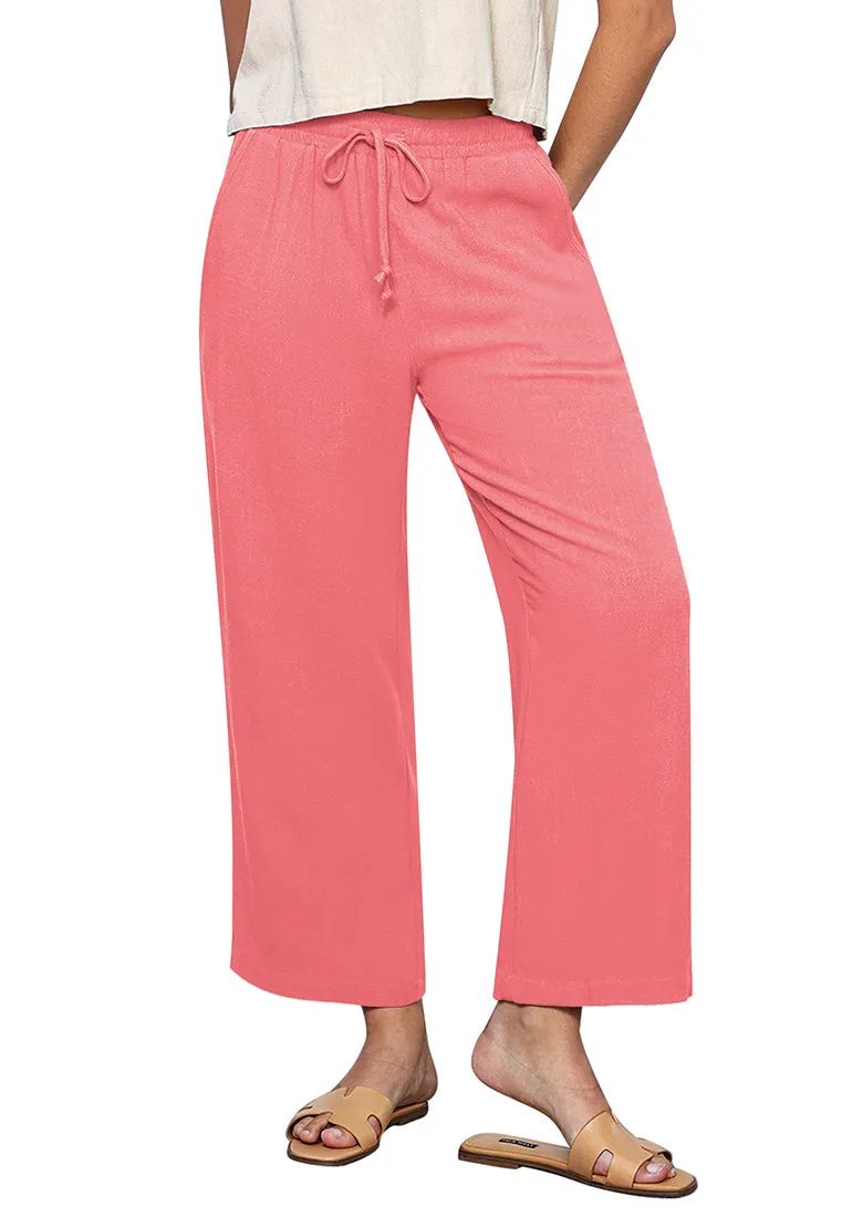 Salmon Pink Women's Brief High Waist Trousers Elastic Waist Wide Leg Pants