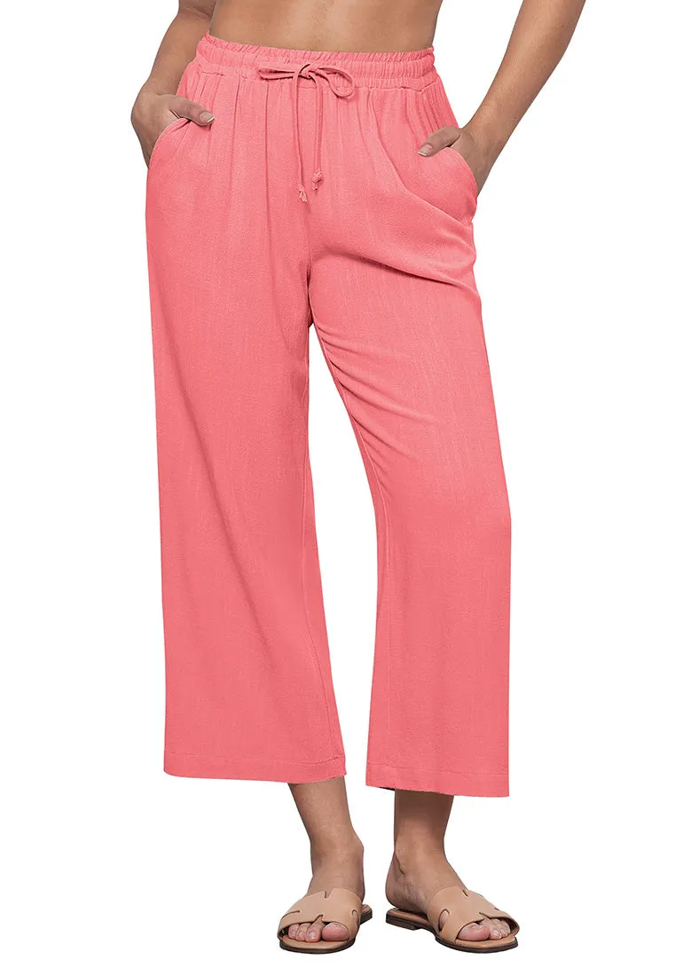 Salmon Pink Women's Brief High Waist Trousers Elastic Waist Wide Leg Pants