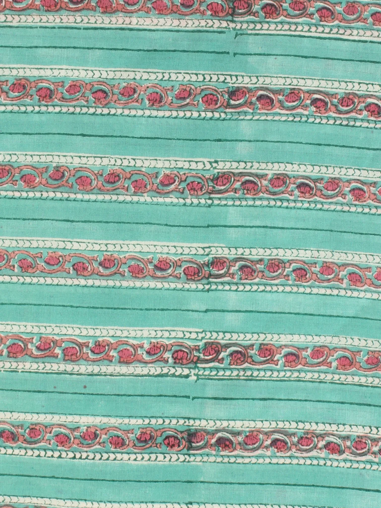 Sea Green Pink Hand Block Printed Cotton Fabric Per Meter - F001F2196