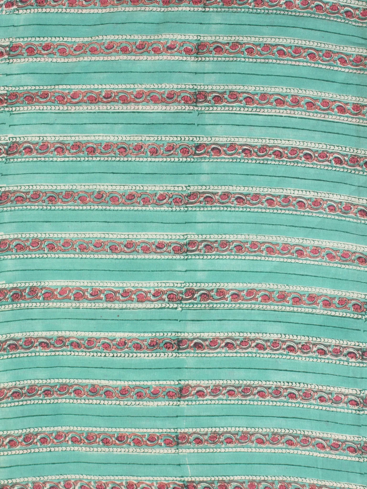 Sea Green Pink Hand Block Printed Cotton Fabric Per Meter - F001F2196