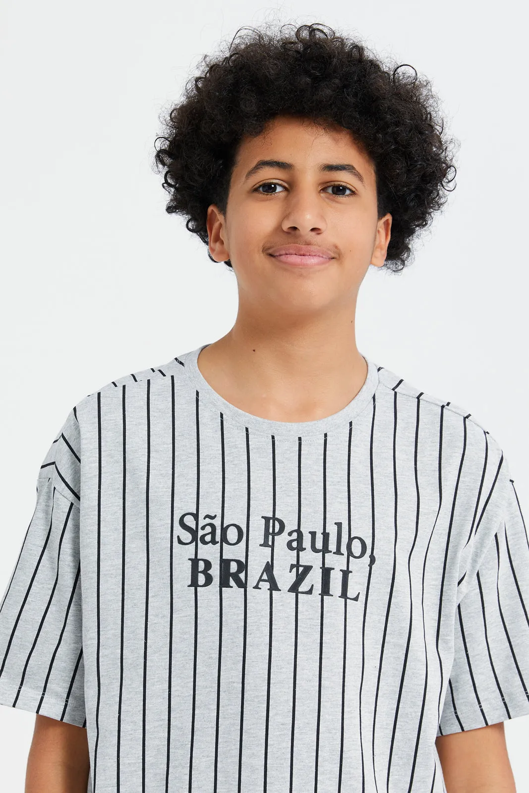 Senior Boys Grey Brazil Stripe Oversize T-Shirt