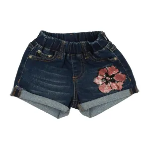 Sequin Floral Dark Denim Shorts