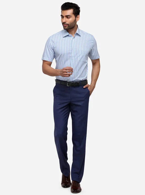 Sky Blue Striped Regular Fit Formal Shirt | JadeBlue