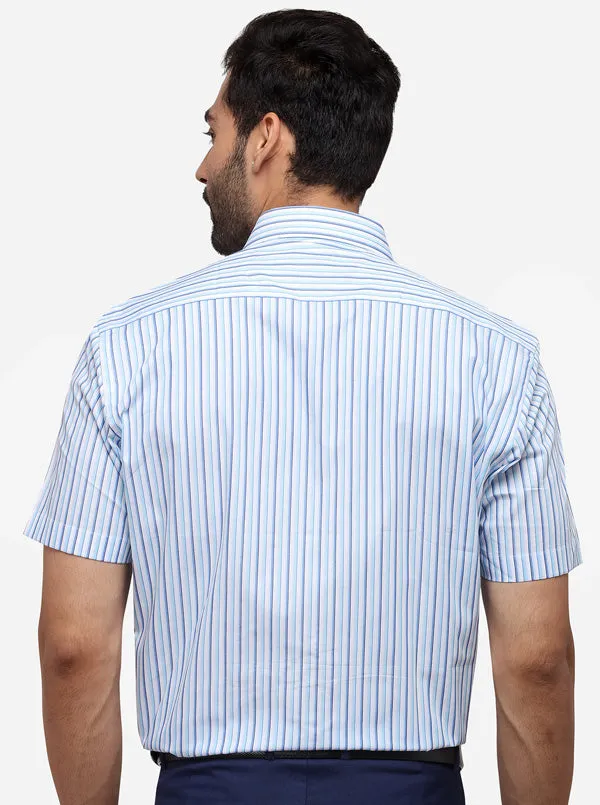 Sky Blue Striped Regular Fit Formal Shirt | JadeBlue