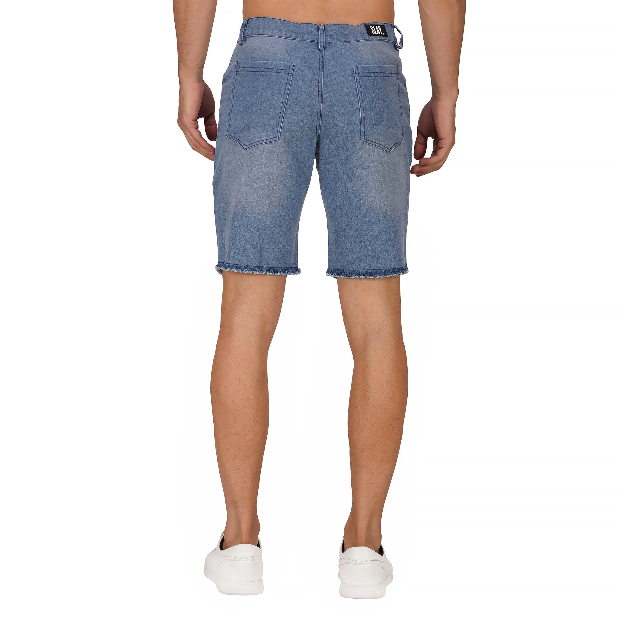 SLAY. Men's Enzyme Washed Ripped Denim Shorts