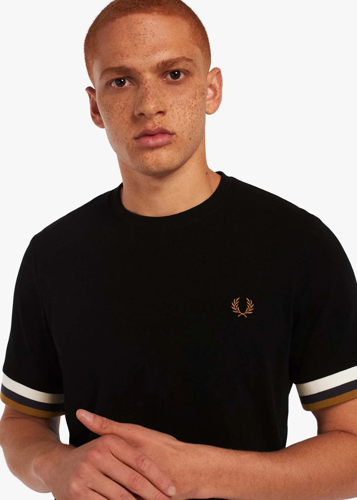 Striped cuff pique t-shirt - black