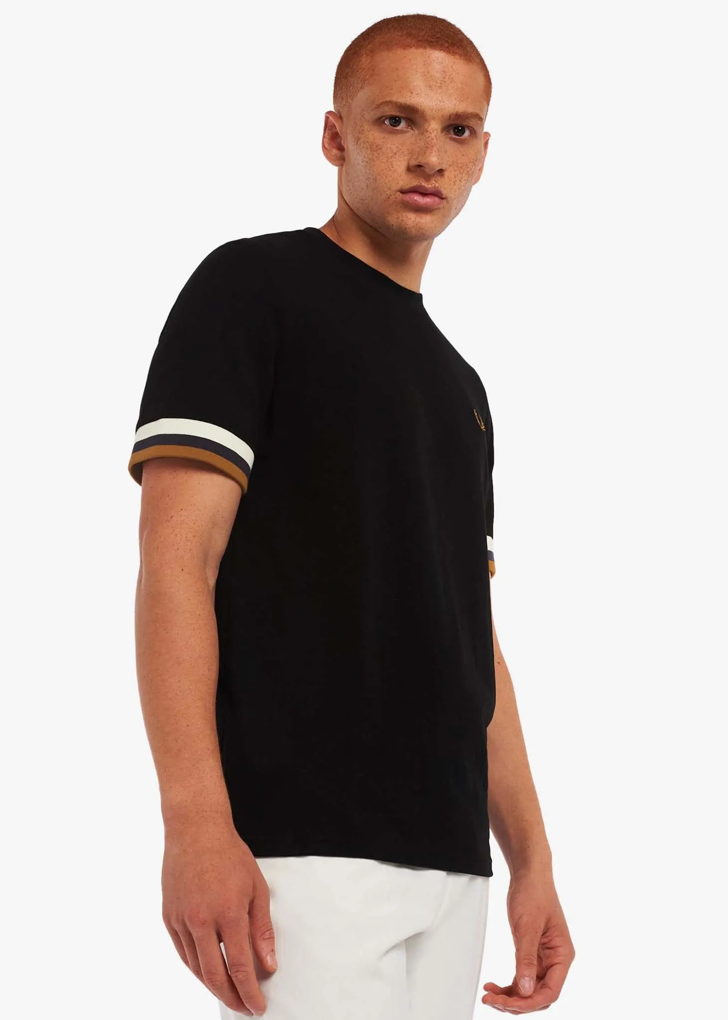 Striped cuff pique t-shirt - black