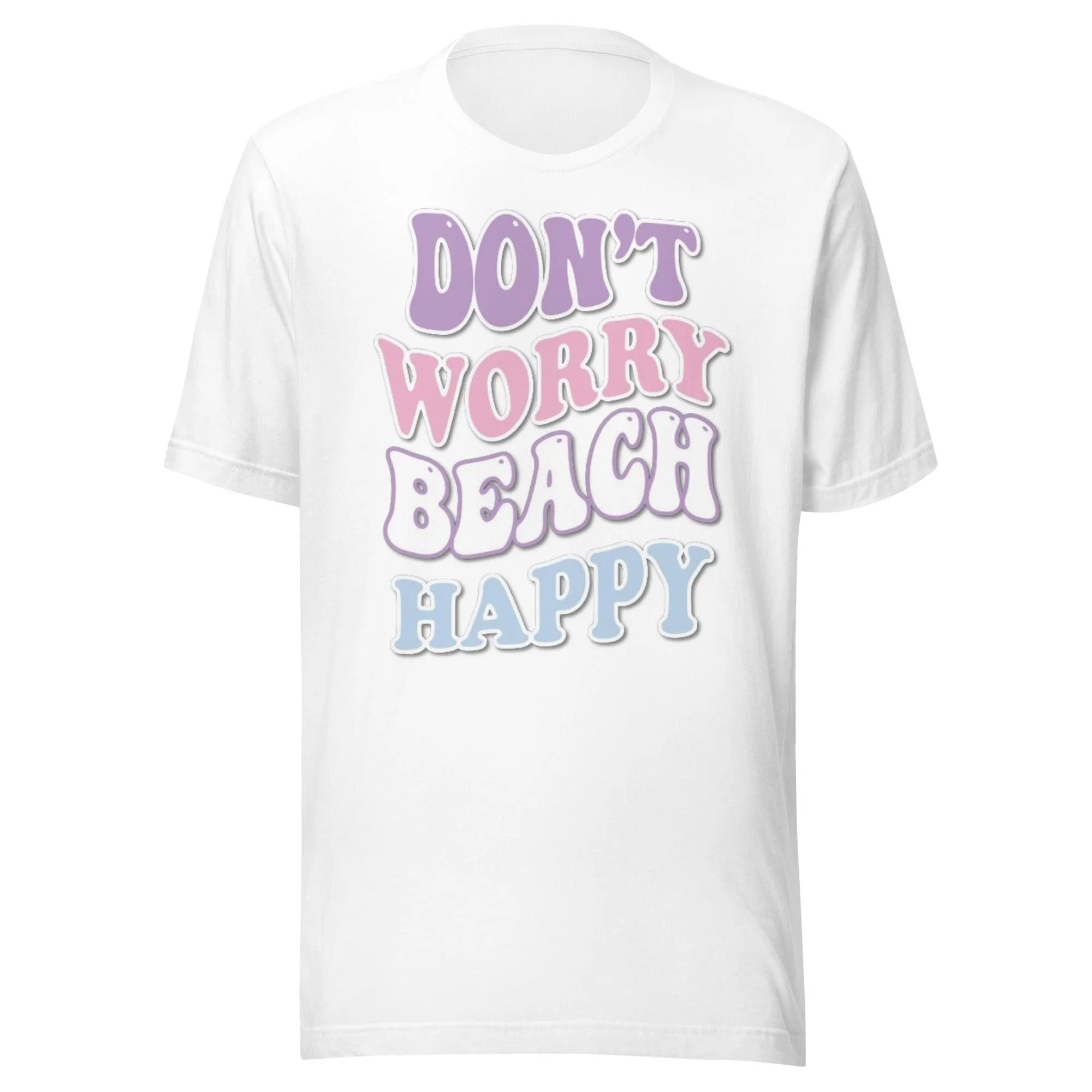 Summer Tshirt Don't Worry Beach Happy Short Sleeve 100% Crew Neck Top