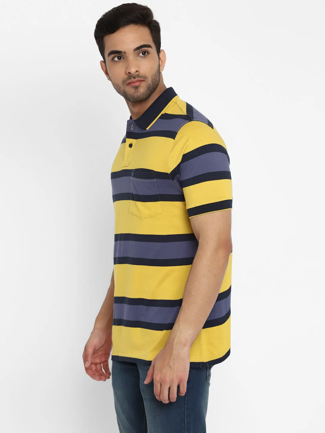 Turtle Men Lemon Striped Polo Neck T-Shirts