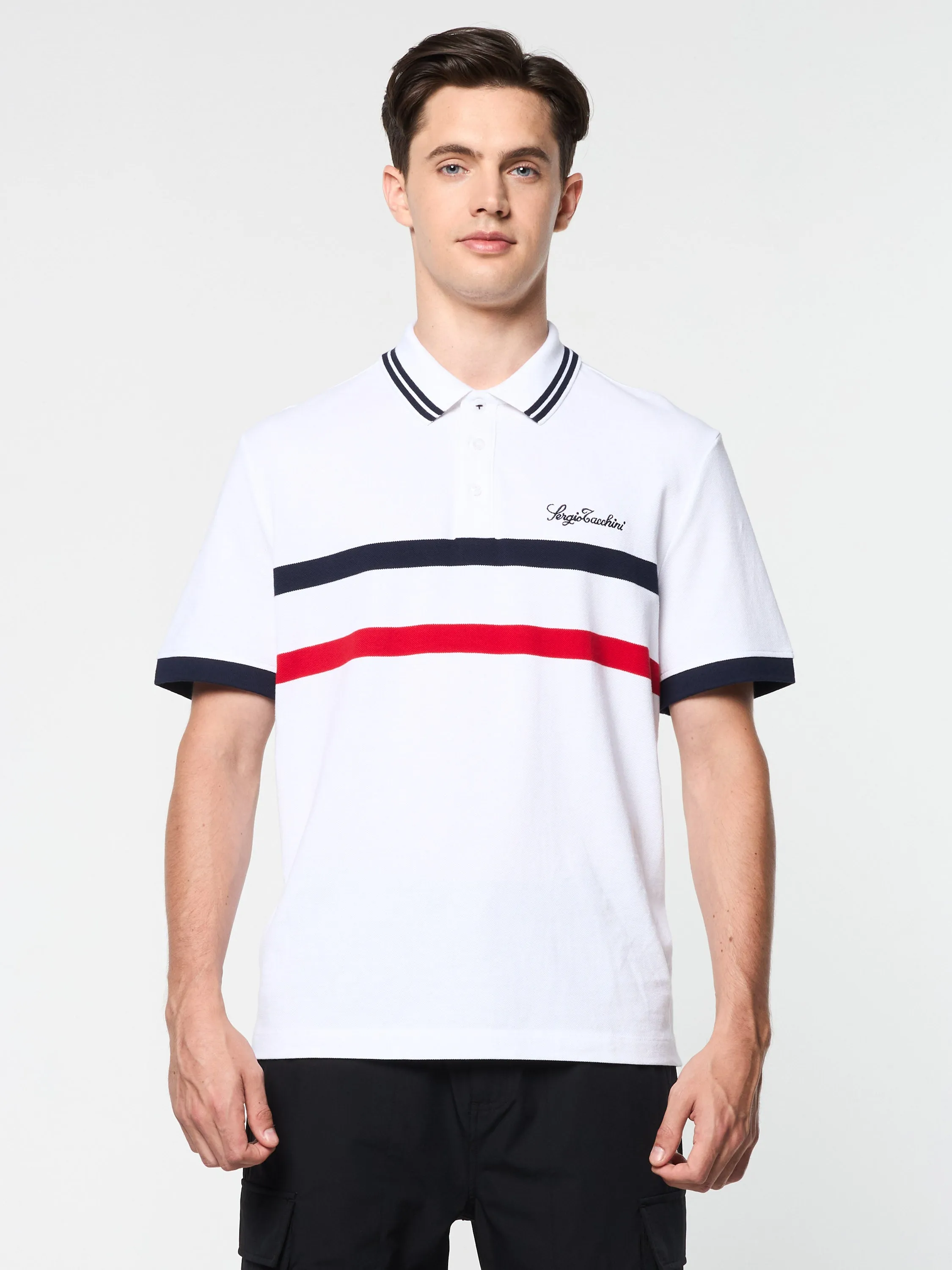 Vieste Stripe Polo- Brilliant White