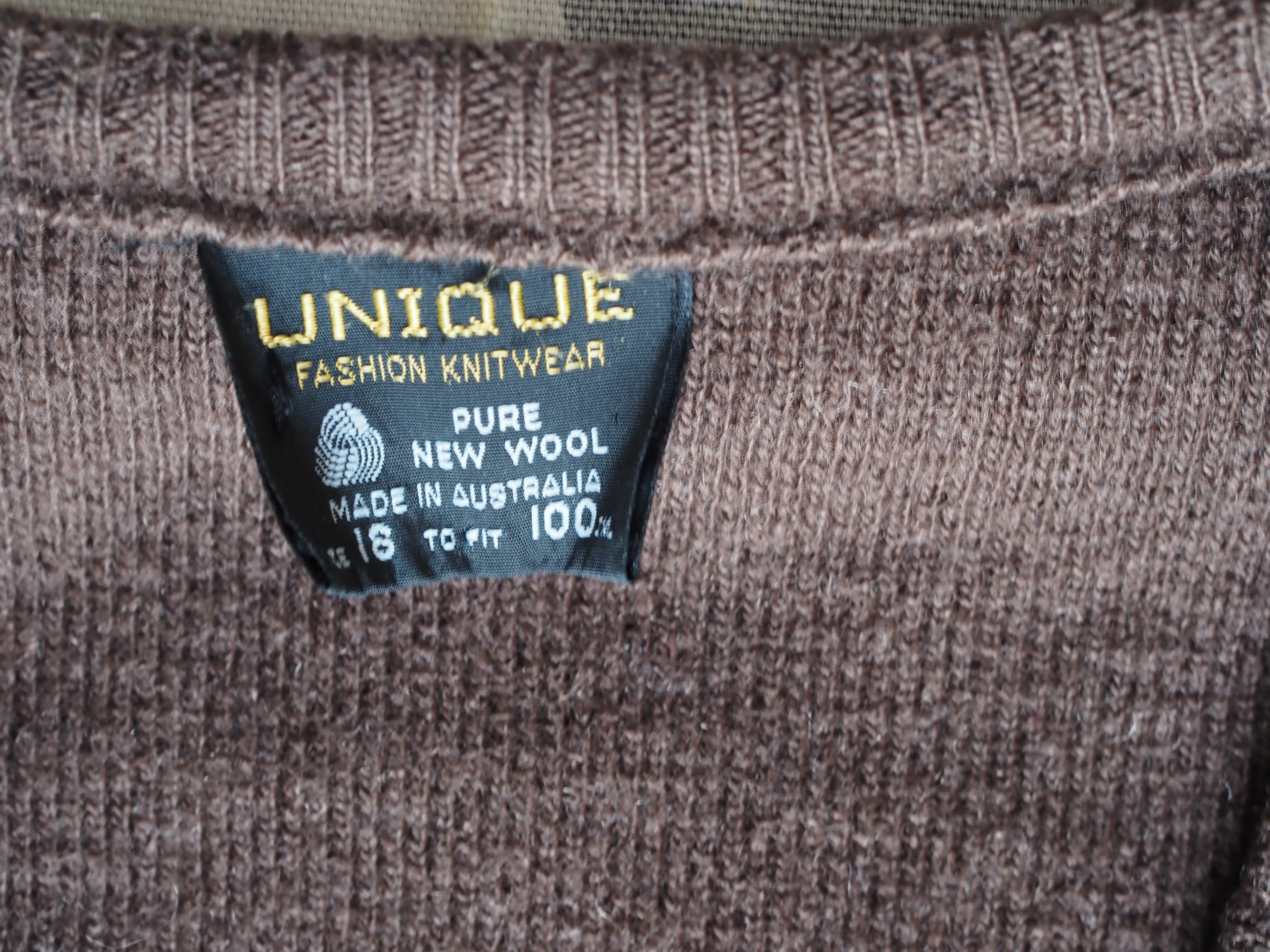 Vintage 1980s v-neck pure wool brown jumper, made in Australia, Large