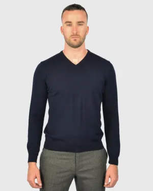 VISCONTI W23V NAVY WOOL V-NECK SWEATER