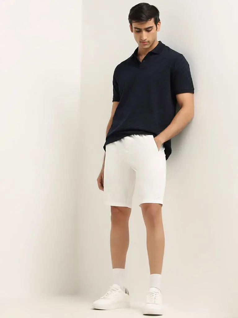 WES Casuals Navy Ribbed Slim Fit Polo T-Shirt